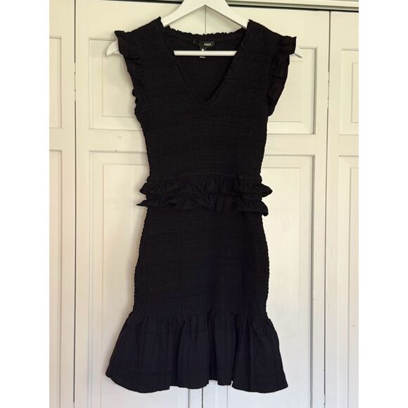 Aqua black smocked ruffled mini dress size small - Picture 7 of 8
